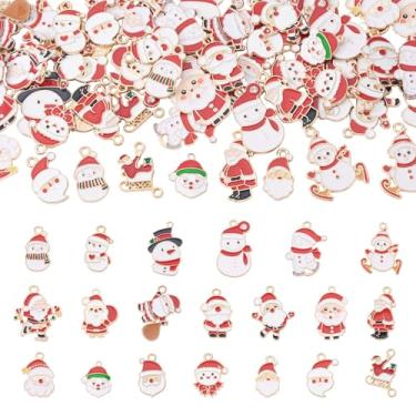 Imagem de Spritewelry Pingentes de Natal para fabricação de joias, pingentes de Natal esmaltados, ameixas, boneco de neve, pingentes de liga de inverno variados esmaltados para colar, pulseira e brinco, Metal