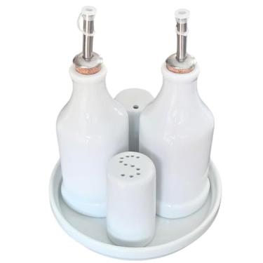 Imagem de Antílope Decor Porcelanas, Kit Galheteiro 5 pçs Azeite Vinagre Sal Paliteiro + Bandeja