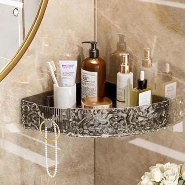 Imagem de ‌Conjunto de 2 suportes para shampoo - prateleira de banheiro sem furos, organizador de banheiro, resistente à água, fácil de limpar, adesivo de 3M (Kit 2 escuro (triângulos))