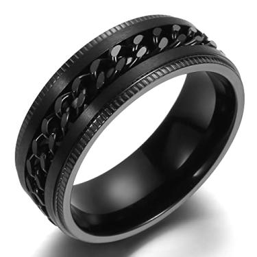 Imagem de Adreamz Anel giratório antiansiedade com runas viking chaveiro grego para homens 8 mm preto aço inoxidável giratório, Metal não precioso, Sem pedra preciosa