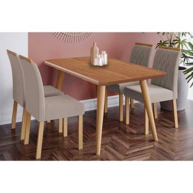 Imagem de Conjunto: Mesa de Cozinha Adele Tampo Madeirado 130x80cm e 4 Cadeiras Juliana Carvalho/Cinamomo - Linho Bege - Cimol