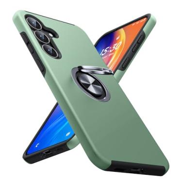 Imagem de JAME Capa para Samsung Galaxy S25 FE, capa de camada dupla à prova de choque de grau militar com suporte de anel de metal, capa protetora fina para celular Galaxy S25 FE de 6,7 polegadas, verde alpino