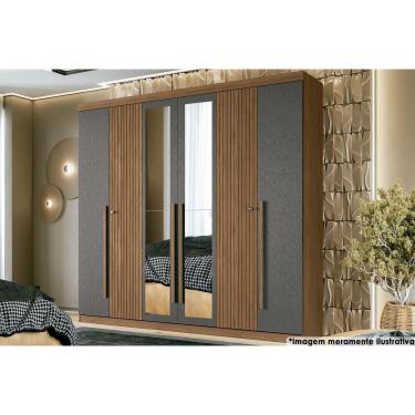 Imagem de Guarda Roupa Casal 6 Portas (2 Ripadas) e 4 Gavetas c/ Espelho Buriti Jatobá/Grafite - Santos Andirá