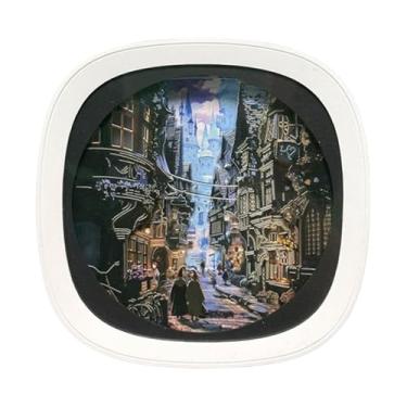 Imagem de WeiLaiKeQi Luz noturna de Halloween para decoração de casa, ornamento, arte, artesanato decorativo, caixa de sombra portátil, lâmpada para lareira de mesa de, Beco Diagonal