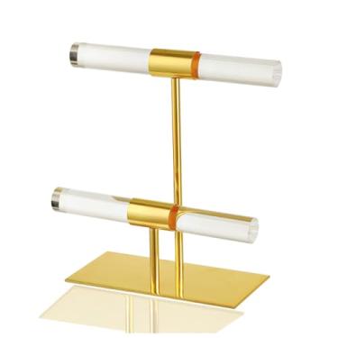 Imagem de ccsxqy Suporte de joias de acrílico – Organizador de exibição de ouro de 2 camadas para pulseiras e colares, torre de joias de mesa transparente para decoração de casa, vendedores de boutique de lojas