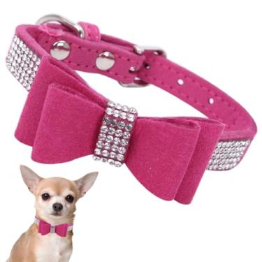 Imagem de Coleira de cachorro com gravata borboleta com strass, joia de diamante bonito de cristal brilhante, coleiras de gato para meninas XXS XS Pequeno, Médio, Grande Raça, Cães de Estimação Fêmea, Rosa