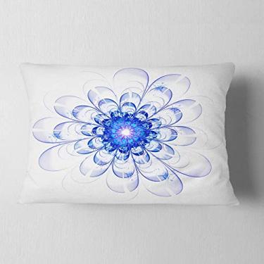 Imagem de Designart Blue Ideal Fractal Flower Design Floral Lombar Sala de Estar, Sofá, Almofada de Alta Qualidade + Capa de Almofada Estampada em ambos os lados 30,5 x 50,8 cm