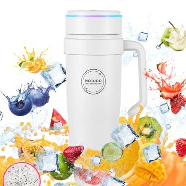 Imagem de MOJOCO Liquidificador portátil de smoothie – Liquidificador pessoal de 850 g com copo isolado para smoothies e shakes – recarregável/sem fio, à prova de vazamento, pequena máquina de suco de grau