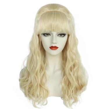 Imagem de SisiruKou Golden with Bang Peruca retrô bouffant beehive dos anos 60 vintage encaracolado bouffant updo peruca anos 50 anos 70 fantasia peruca de cabelo sintético resistente ao calor festa de