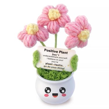Imagem de Flores de crochê positivas - Feito à mão, suporte emocional, criativo, plantas de crochê, presentes de lembrança e animação para mulheres, amigas, irmãs e melhores amigas, presentes exclusivos em