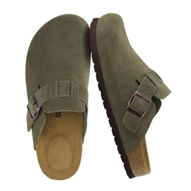 Imagem de CUSHIONAIRE Hana Classic Clog Tênis feminino – Camurça genuína sem cadarço Mule Sapatos confortáveis para mulheres, Caqui, 11 Wide