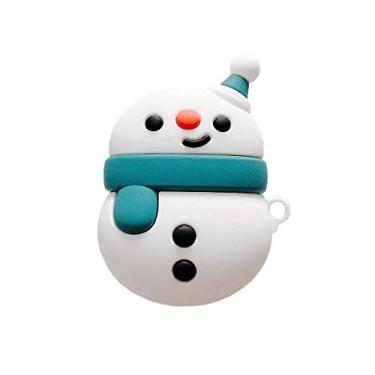 Imagem de TOU-BEGUIN Capa de fone de ouvido de carregamento sem fio compatível com AirPods 1 e 2, design fofo de boneco de neve de Natal macio protetor de corpo inteiro anti-impressão digital com gancho (chapéu