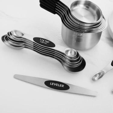 Imagem de Conjunto de 16 colheres e copos de medição magnéticos, aço inoxidável 304, conjunto de colheres de copo de medição com nivelador, cozimento portátil com marcação de medição, lavável na lava-louças