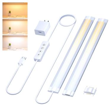 Imagem de Iluminação LED sob o armário USB Plug in Cabinet Lights, 3 níveis CCT (3000K/4000K/6000K), ultrafino 30,5 cm - 2x barra de luz interna regulável conectável para embaixo do balcão, mesa, prateleira