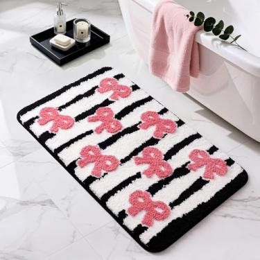 Imagem de Sunlit Tapetes de banheiro fofos com laço 81 x 50 cm, tapete de laço rosa Coquette para quarto, tapete de banho superabsorvente extramacio, secagem rápida, tapete de banho felpudo antiderrapante
