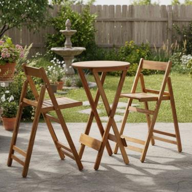 Imagem de Conjunto de Mesa Bistrô Redondo e 2 Cadeiras Verniz Marrom