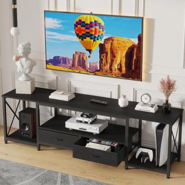 Imagem de Suporte de TV com gavetas de tecido para TV de 65 70 cm e 75 polegadas - Mesa de console de TV industrial e centro de entretenimento com prateleiras de armazenamento abertas para sala de estar, quarto