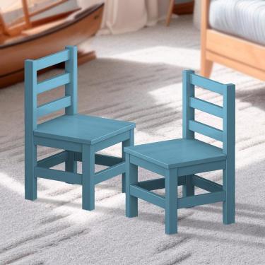 Imagem de Kit 2 Mini Cadeiras Infantil De Madeira Maciça Infantil Azul S-estofado