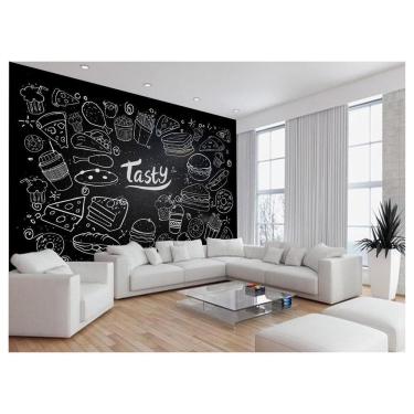 Imagem de Papel De Parede 3D Estilo Lousa Lanches Comidas 3,5M Lcb33