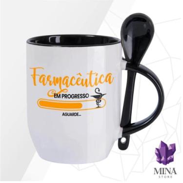 Imagem de Caneca de Cerâmica Mina Profissões Farmácia - Mina Store, Fundo Preto 