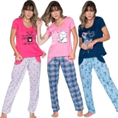 Imagem de KIT 3 Pijama Alice Estampado Vekyo Roupa Para Dormir Inverno Calça Lon