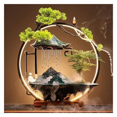 Imagem de XFNVXC Fonte decorativa interna de mesa de cerâmica chinesa enfeite de água corrente da sorte fonte de circulação de mesa decoração de mesa Rockery Fountain casa