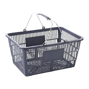 Imagem de KiBcsLic Cesta de compras com alça, cesta de metal portátil leve para armazenamento, organizador de supermercado para alimentos, frutas, porão, banheiro, Cinza