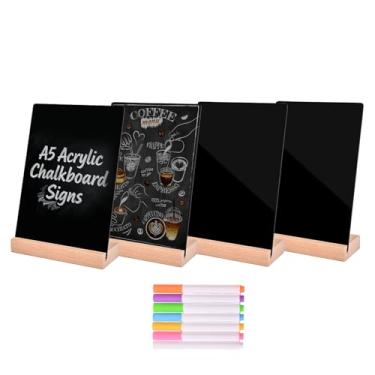 Imagem de Pintuson Pacote com 4 mini placas de quadro-negro - quadro de giz acrílico de 20 x 15 cm - placa de giz pequena com base de faia - lousa dupla face para exibição de menus, placas de comida, quadros de