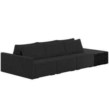 Imagem de Sofá Ilha Modular Para Sala 312cm com Puff Dublin K01 Veludo Preto e Sintético Preto - Lyam Decor