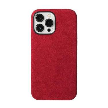 Imagem de Capa de couro de carro de camurça macia para iPhone 13 14 Pro Max 14Pro 13Pro 13 Mini 14 Plus Capa traseira magnética, vermelha, para iPhone 13 Pro