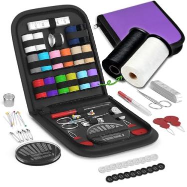 Imagem de LE PAON Kit de costura presentes para vovó, mãe, amiga, viajante, adultos, iniciantes, emergências, acessórios de costura com tesoura, dedal de agulhas de costura, linha, fita métrica etc. (roxo