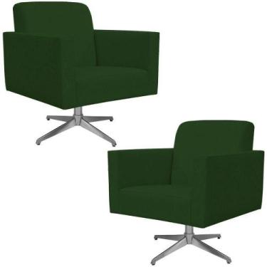 Imagem de Kit 02 Poltronas Base Giratória Suede Verde Musgo - LYAM DECOR