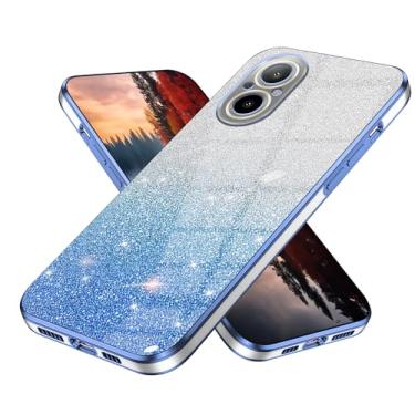 Imagem de Anlalish Compatível com Realme C67 4G capa transparente com glitter, capa de telefone Realme C67 4G revestimento de silicone proteção fundas à prova de choque Bling 2 em 1 capa para meninas (azul)