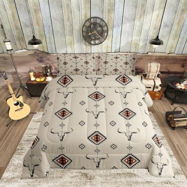 Imagem de Conjunto de edredom queen ocidental, geometria tribal do sudoeste, boêmio, 3 peças, para meninos e meninas, edredom acolchoado para decoração de quarto de crianças, 2 fronhas