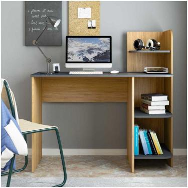 Imagem de Escrivaninha P/ Notebook Carvalho/Grafite Com 3 Prateleiras