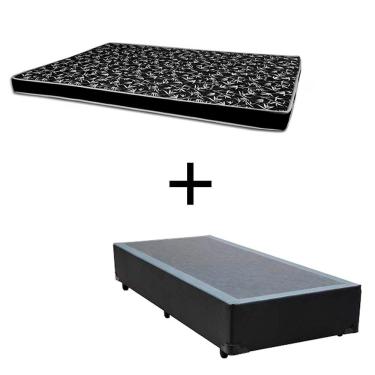 Imagem de Cama Box Solteiro 88 Tecido Sintético Preto Com Colchão Hamburgo - 100% Espuma - D28 Preto 54x88x188