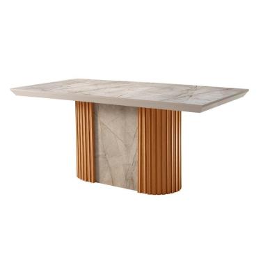 Imagem de Mesa De Jantar Aspen 180cm Tampo Bp Marmorizado Canto Reto Gris Royale Naturalle