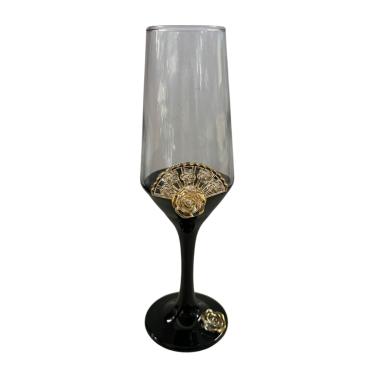 Imagem de Taça Pomba Gira Leque Rosa Negra Champagne Vidro 186ml