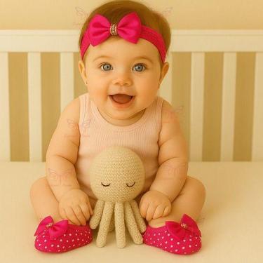 Imagem de Kit Sapatinho Luxo + Faixa Renda Para Bebê Menina RN à 06 Meses - Supr