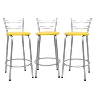 Imagem de Kit 3 Banquetas Flórida 60cm Estrutura Prata Ideal Cozinha Gourmet Área de Lazer Piscina Balcão Bancada Bistro Bar (Assento Amarelo)