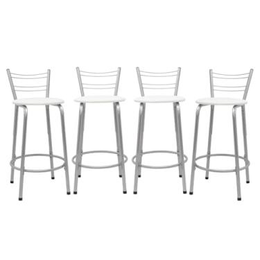 Imagem de Kit 4 Banquetas Flórida 60cm Estrutura Prata Ideal Cozinha Gourmet Área de Lazer Piscina Balcão Bancada Bistro Bar (Assento Branco)