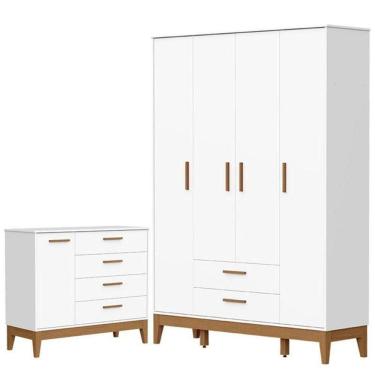 Imagem de Guarda Roupa Infantil Flip 4 Portas Com Cômoda Sapateira Infantil Flip Branco Acetinado - Reller