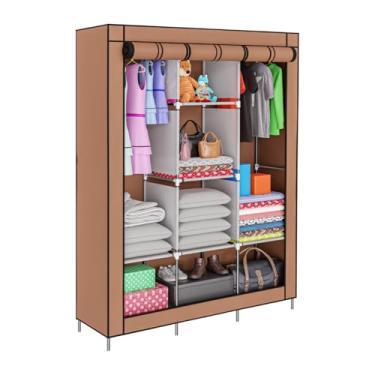 Imagem de Guarda Roupas Marrom Grande Desmontável Portátil 160X120CM