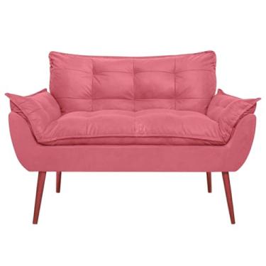 Imagem de Namoradeira Opala 2 Lugares Retrô Suede Luxo - Sofá Compacto Pés Palito Madeira Maciça - Ideal Sala Estar/Recepção/Consultório (VIT DECOR) (Rose)