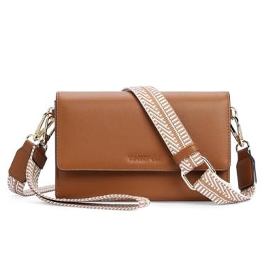 Imagem de YJ-NEFELI Pequena bolsa tiracolo feminina de couro vegano RFID mini bolsa de ombro bolsa de mão bolsa de viagem, Marrom, Suporte para celular de grande capacidade, compartimentos para cartão de