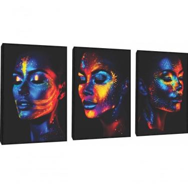 Imagem de Quadro Decorativo Mulher Maquiagem Neon Com Moldura Preto