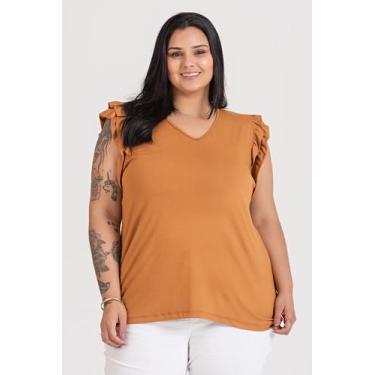 Imagem de Blusa Feminina Plus Size Malha Viscose C/ Elastano Decote V Babados Om