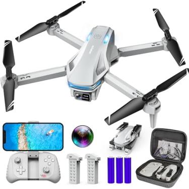 Imagem de Drone com câmera para adultos, drones HD FPV com elevação de altitude, decolagem/aterrissagem com uma tecla, controle de voz, modo Headless, 2 baterias, presentes de brinquedos para meninos e meninas