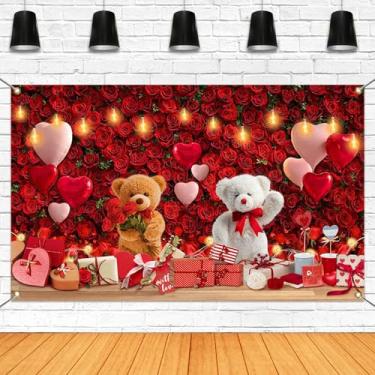 Imagem de Mocsicka Pano de fundo feliz dia dos namorados rosas vermelhas grande feliz dia dos namorados decorações de festa para casais fotografia romântica fundo suprimentos de festa (vermelho, 179,8 x 110 cm)