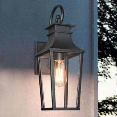 Imagem de ALVIME Luzes de arandela externas, luzes de parede externas externas, luminárias externas à prova d'água para casa, entrada, porta da frente, varanda, pátio, garagem, base E26 e vidro transparente